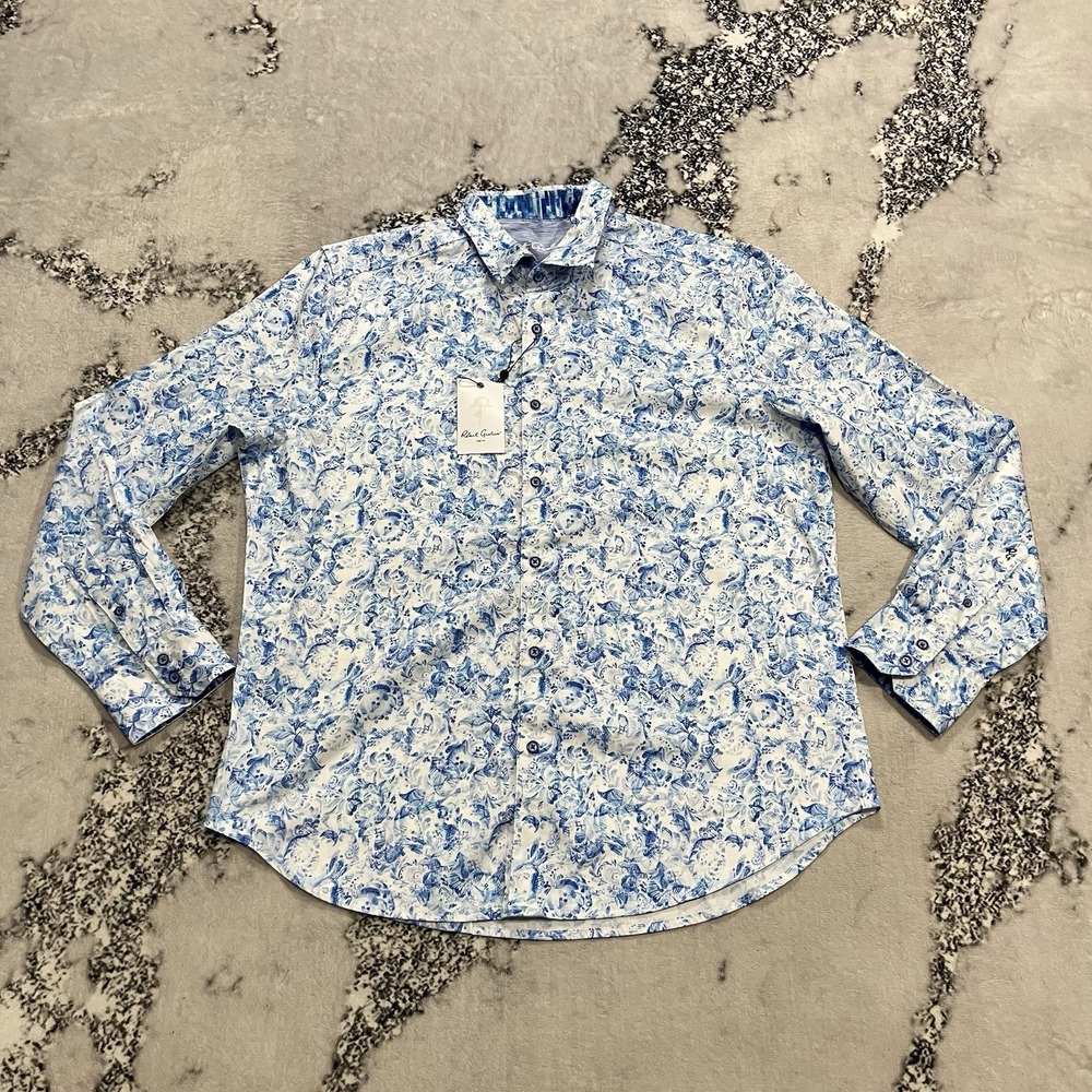 Robert Graham Bernay Blue Floral Button Down Shirt Classic‎ Fit Mens Size XL NWT